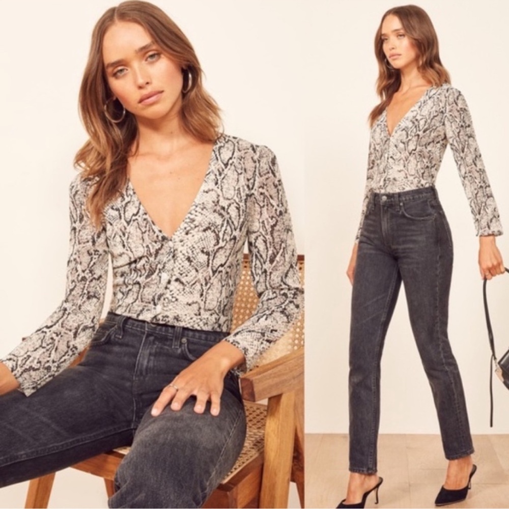 REFORMATION JEMMA TOP SNAKESKIN BUTTON DOWN SHIRT 2